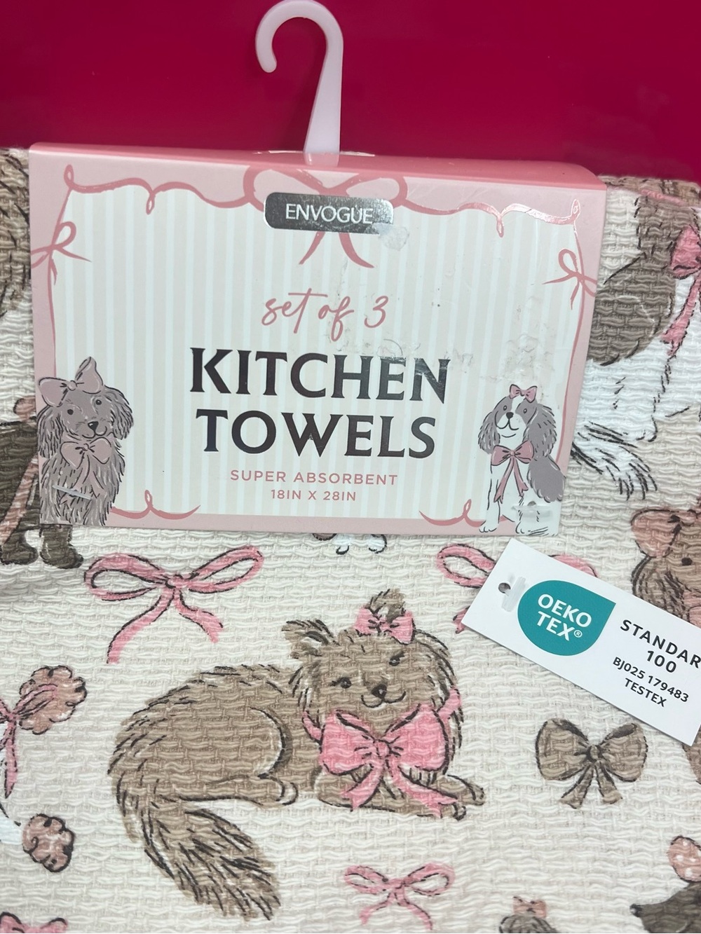 Envogue Pink & Cream Dog-Print Kitchen Towels - Set of 3 - Picture 3 of 3